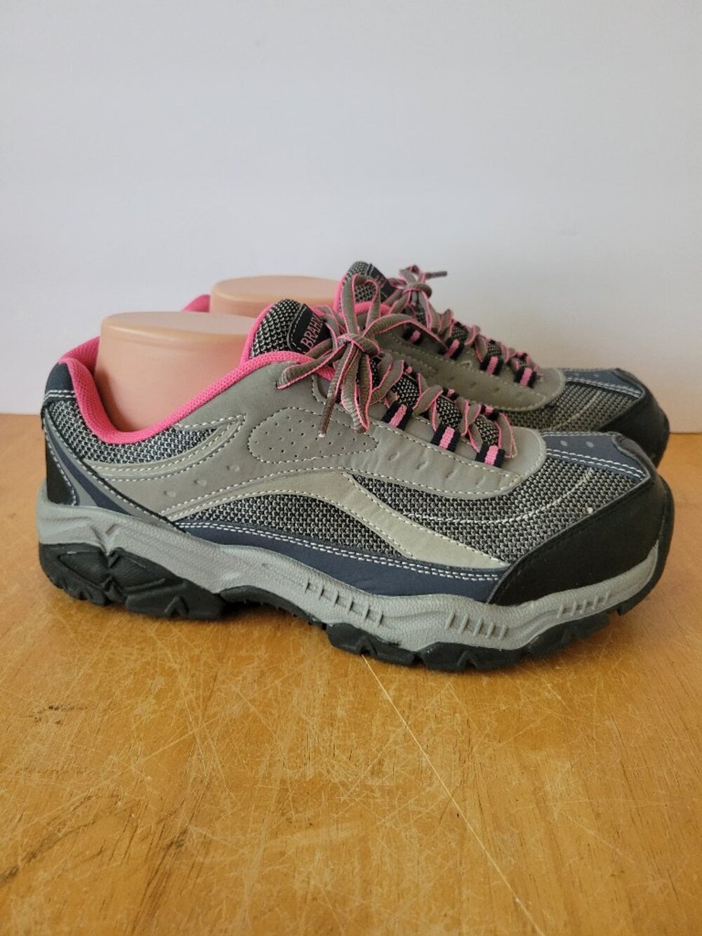 Brahma Sacha Women's Steel Toe Work Shoes Gray Pink Leather Safety Sneakers 9.5